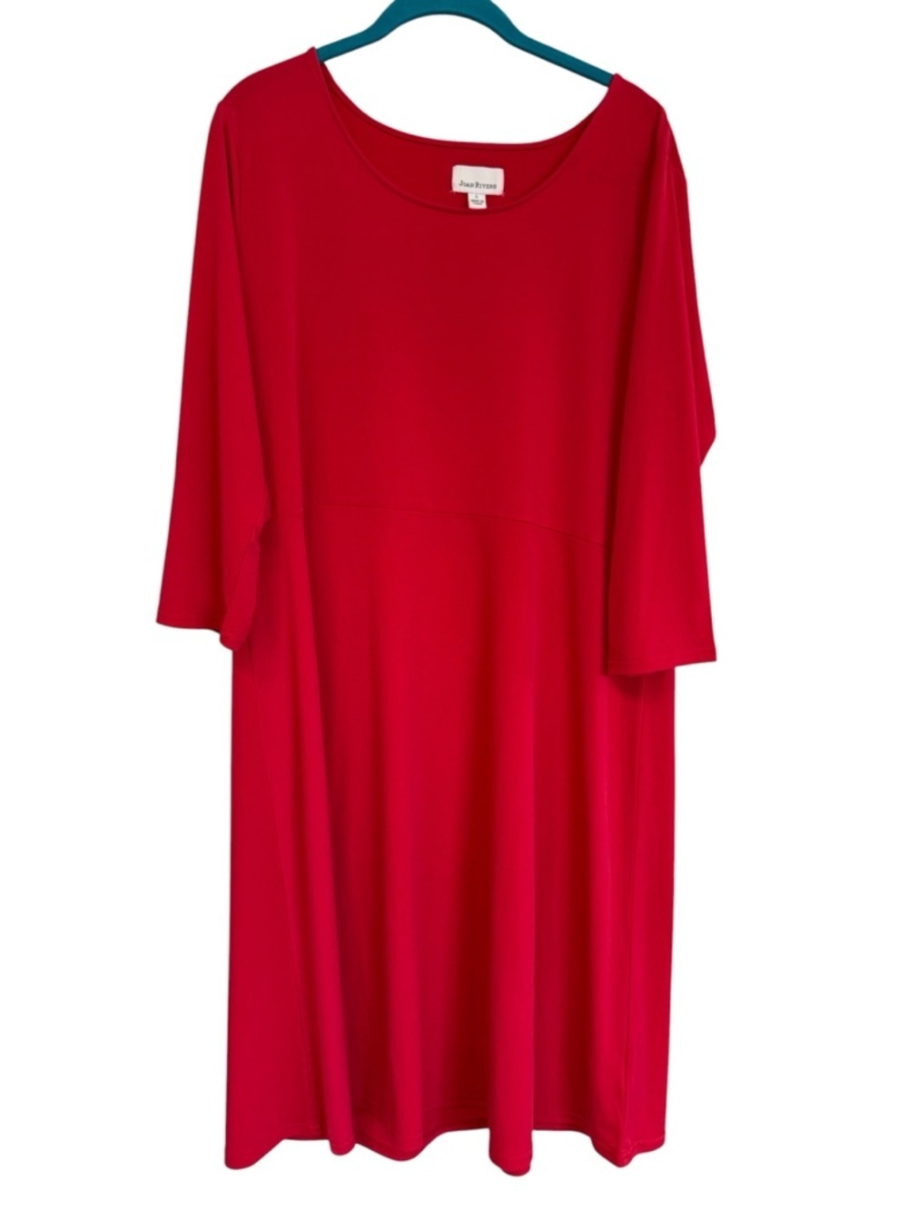 Joan Rivers Vivid Red Knit Dress Size Large Fit & Flare 3/4 Sleeve Midi Size LG